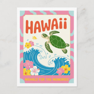 Vintage Hawaï USA Zeeschildpad Hibiscus Mahalo Briefkaart