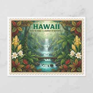 Vintage Hawaï Weg naar Hana Maui Waterval Reizen Briefkaart