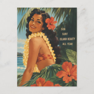 Vintage Hawaiaanse Hula Meisje Aloha Ontsnapping P Feestdagenkaart