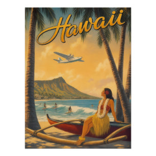 Vintage Hawaiaanse Hula Meisje Aloha Ontsnapping P Perfect Poster