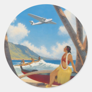 Vintage Hawaiaanse Hula Meisje Aloha Ontsnapping P Ronde Sticker