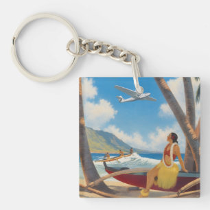 Vintage Hawaiaanse Hula Meisje Aloha Ontsnapping P Sleutelhanger