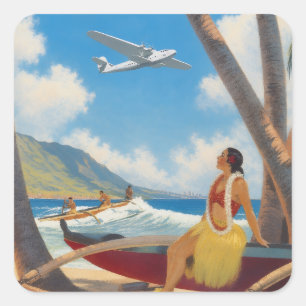 Vintage Hawaiaanse Hula Meisje Aloha Ontsnapping P Vierkante Sticker