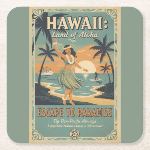 Vintage Hawaïaanse Land van Aloha Ontsnap naar het Kartonnen Onderzetters