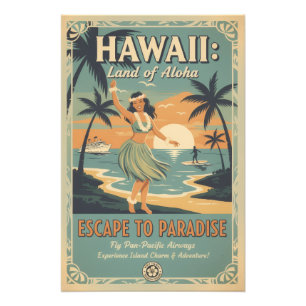 Vintage Hawaïaanse Land van Aloha Ontsnappen naar  Foto Afdruk