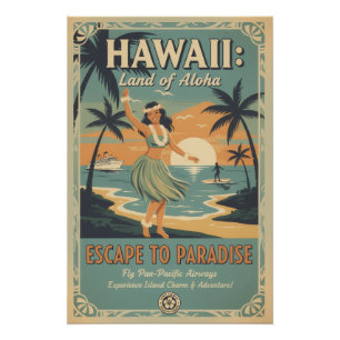 Vintage Hawaïaanse Land van Aloha Ontsnappen naar  Perfect Poster