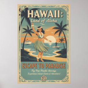 Vintage Hawaïaanse Land van Aloha Ontsnappen naar  Poster