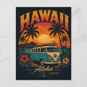 Vintage Hawaiaanse Zonsondergang Palmen Surfplank Briefkaart