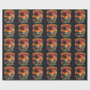 Vintage Hawaiaanse Zonsondergang Palmen Surfplank Cadeaupapier