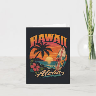 Vintage Hawaiaanse Zonsondergang Palmen Surfplank Feestdagen Kaart