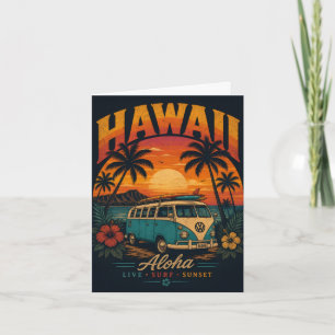 Vintage Hawaiaanse Zonsondergang Palmen Surfplank Feestdagen Kaart