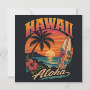 Vintage Hawaiaanse Zonsondergang Palmen Surfplank Feestdagenkaart