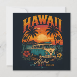 Vintage Hawaiaanse Zonsondergang Palmen Surfplank Feestdagenkaart