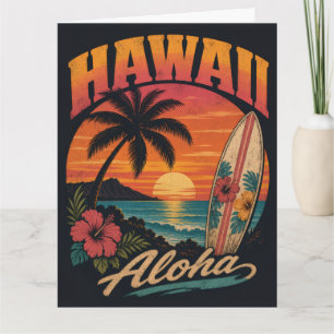 Vintage Hawaiaanse Zonsondergang Palmen Surfplank Kaart