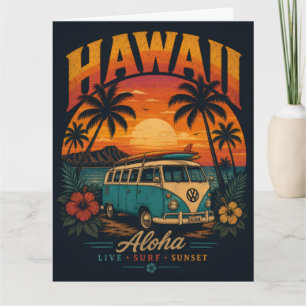 Vintage Hawaiaanse Zonsondergang Palmen Surfplank Kaart
