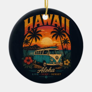 Vintage Hawaiaanse Zonsondergang Palmen Surfplank Keramisch Ornament