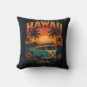 Vintage Hawaiaanse Zonsondergang Palmen Surfplank Kussen