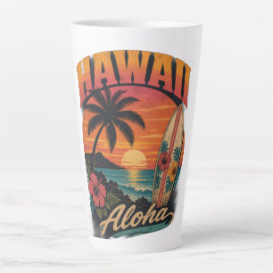 Vintage Hawaiaanse Zonsondergang Palmen Surfplank  Latte Mok