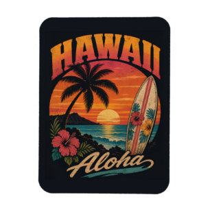 Vintage Hawaiaanse Zonsondergang Palmen Surfplank Magneet