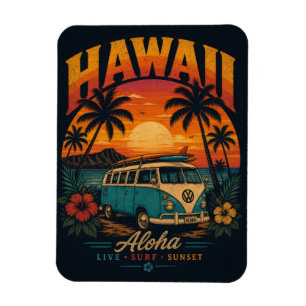 Vintage Hawaiaanse Zonsondergang Palmen Surfplank Magneet