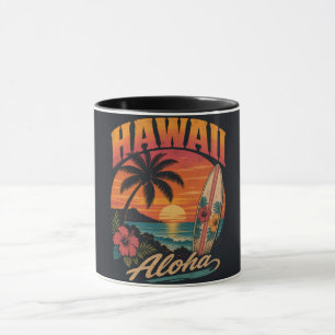 Vintage Hawaiaanse Zonsondergang Palmen Surfplank  Mok