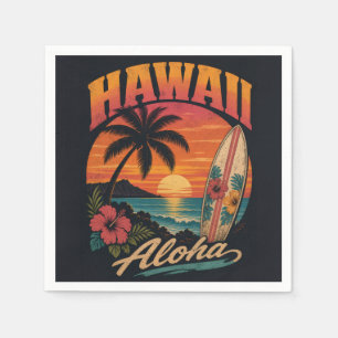 Vintage Hawaiaanse Zonsondergang Palmen Surfplank Servet