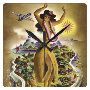 Vintage Hawaii 2 Vierkante Klok