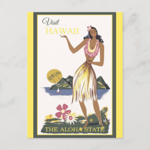 Vintage Hawaii Aloha Hula Dancer Travel Briefkaart