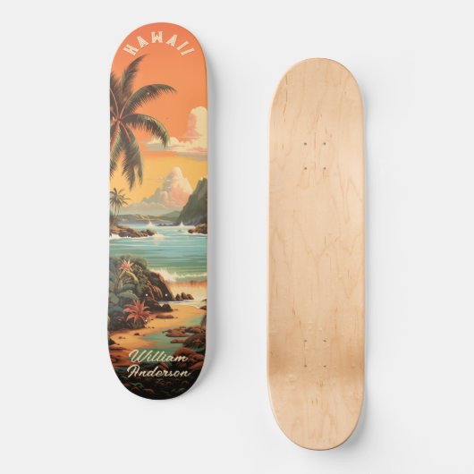 Vintage Hawaii Beach Sunset Persoonlijk Skateboard (Voorkant)