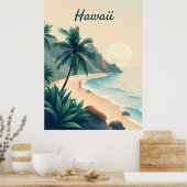 Vintage Hawaii Travel Illustration Poster (Keuken)