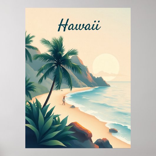 Vintage Hawaii Travel Illustration Poster (Voorkant)