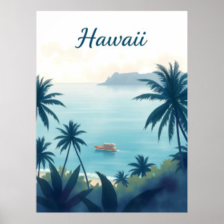 Vintage Hawaii Travel Illustration Poster
