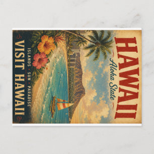 Vintage Hawaii Tropisch Paradijs Reisposter wit Feestdagenkaart