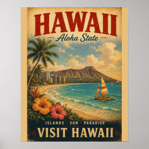Vintage Hawaii Tropisch Paradijs Reisposter wit Poster