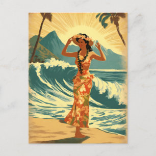 Vintage Hawaiian Reizen Honolulu Mid-Pacific Feestdagenkaart