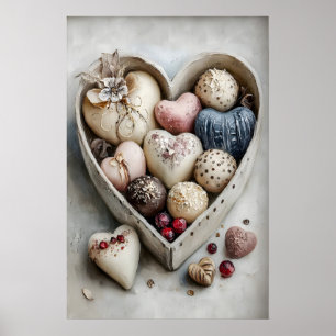 Vintage Heart chocoladendoos print, Valentijnsdag Poster