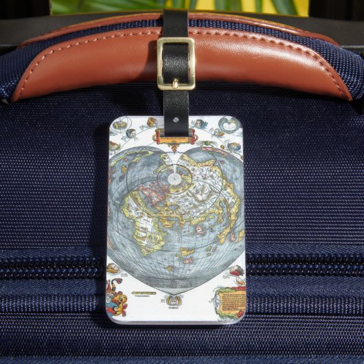 Vintage Heart Shaped Antiek Wereldkaart Peter Apia Bagagelabel (Voorkant Insitu 2)