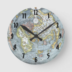 Vintage Heart Shaped Antiek Wereldkaart Peter Apia Ronde Klok