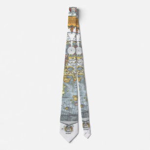 Vintage Heart Shaped Antiek Wereldkaart Peter Apia Stropdas