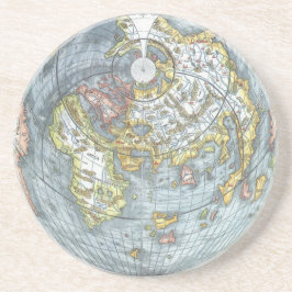 Vintage Heart Shaped Antiek Wereldkaart Peter Apia Zandsteen Onderzetter