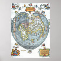 Vintage Heart Shaped Antique World Map Peter Apian