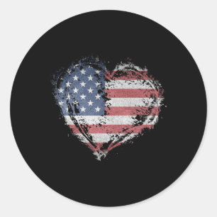 Vintage Heart Shirt Amerikaanse Vlag Usa Patriotti Ronde Sticker