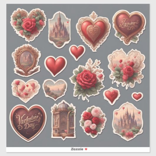 Vintage Heart Valentijnstickerblad Sticker (Vel)
