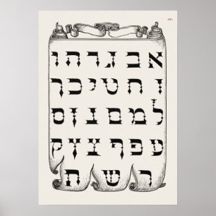 Vintage Hebrew Alphabet Poster