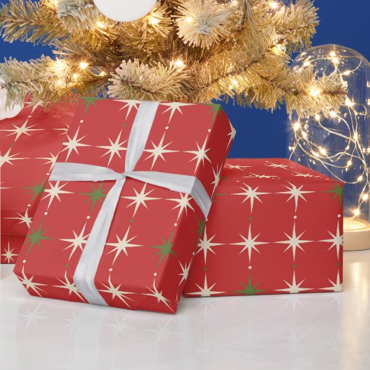 Vintage Heden-daagse Rode Kerstster Cadeaupapier (Feestdagen)