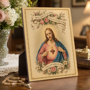 Vintage Heilig Hart van Jezus met gebed van St. Th Fotoplaat