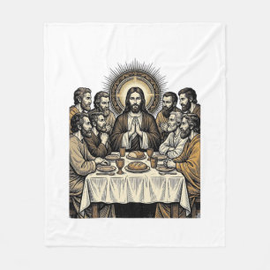Vintage Heilige Avondmaal Gravure Religieuze Kunst Fleece Deken