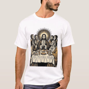 Vintage Heilige Avondmaal Gravure Religieuze Kunst T-shirt
