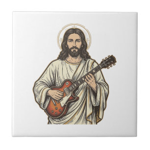 Vintage heilige gitarist graveer shirt ontwerp_1 tegeltje