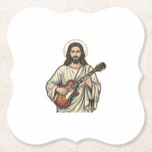Vintage Heilige Gitarist Gravure Shirt Ontwerp_1 Kartonnen Onderzetters